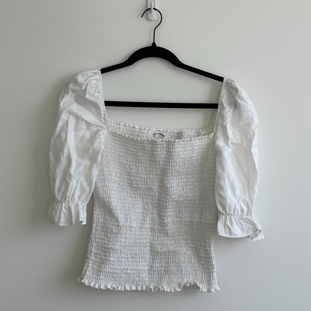 Reformation White 100% Linen Half-Sleeve Top Sz XL